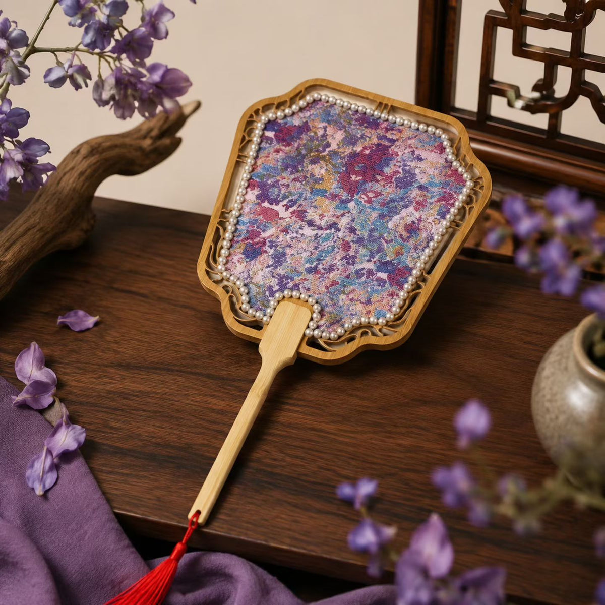 Deluxe Embroidered Blossom Hand Fan