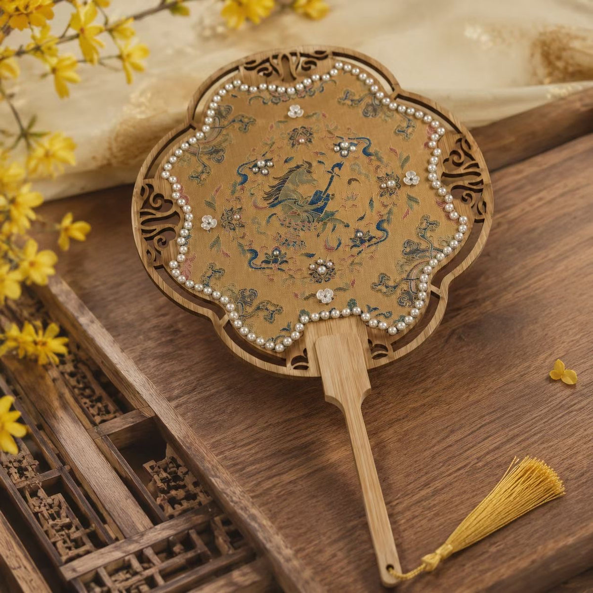 Deluxe Embroidered Blossom Hand Fan