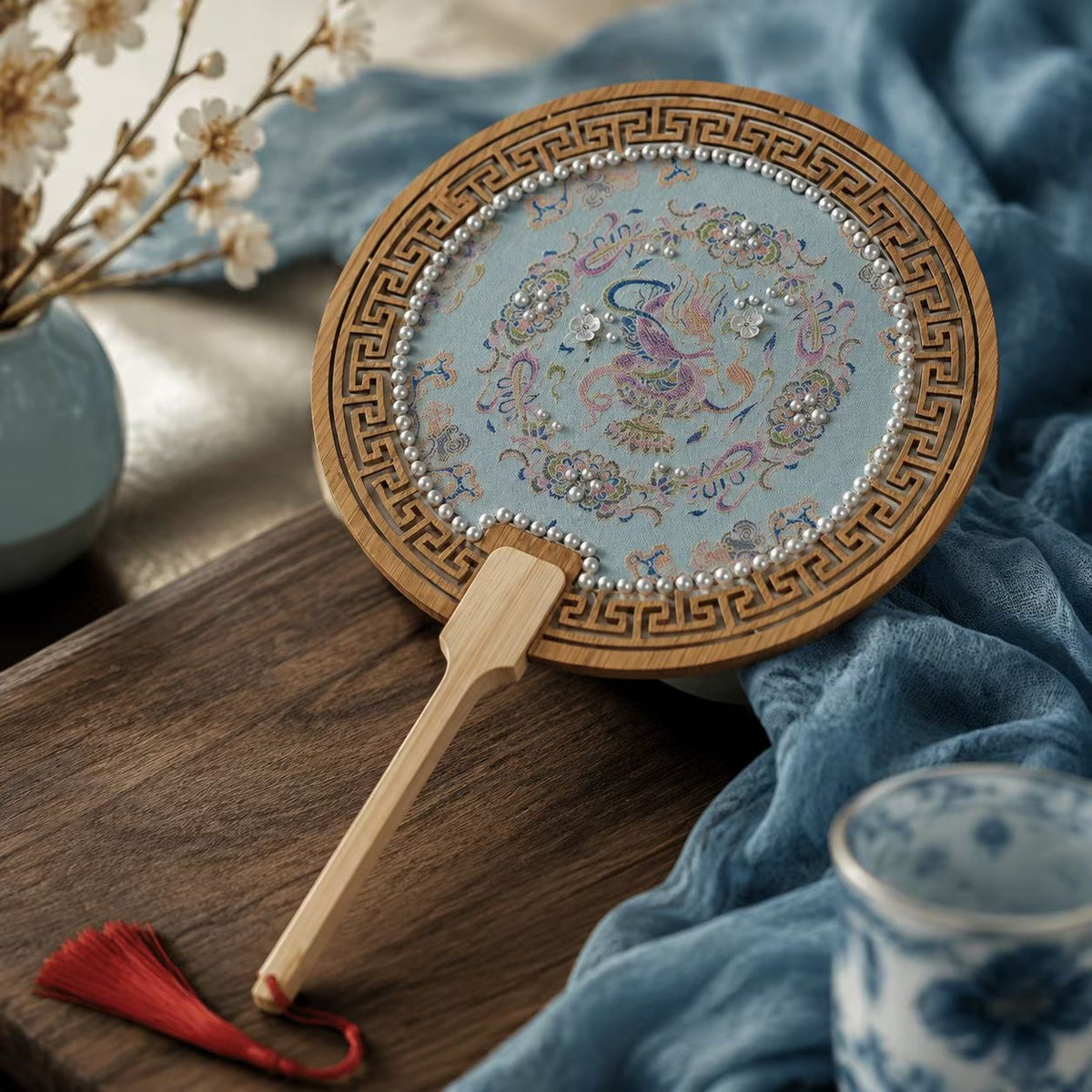 Deluxe Embroidered Blossom Hand Fan