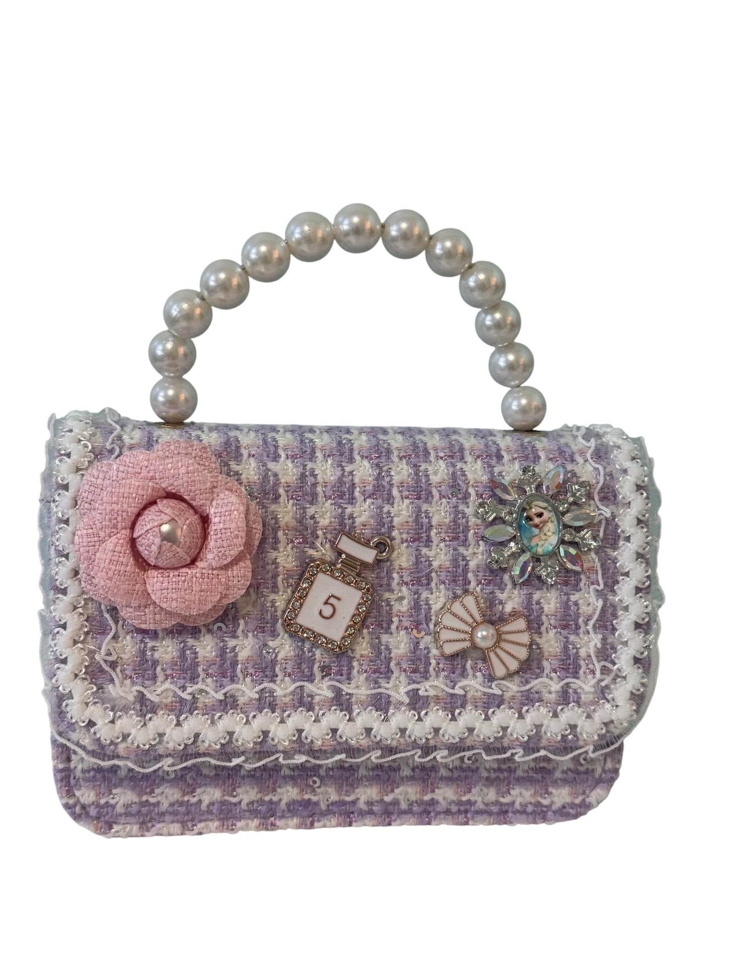 Camellia Pearl-Handle Tweed Handbag