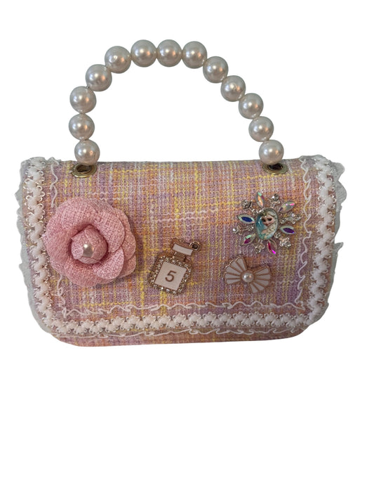 Camellia Pearl-Handle Tweed Handbag
