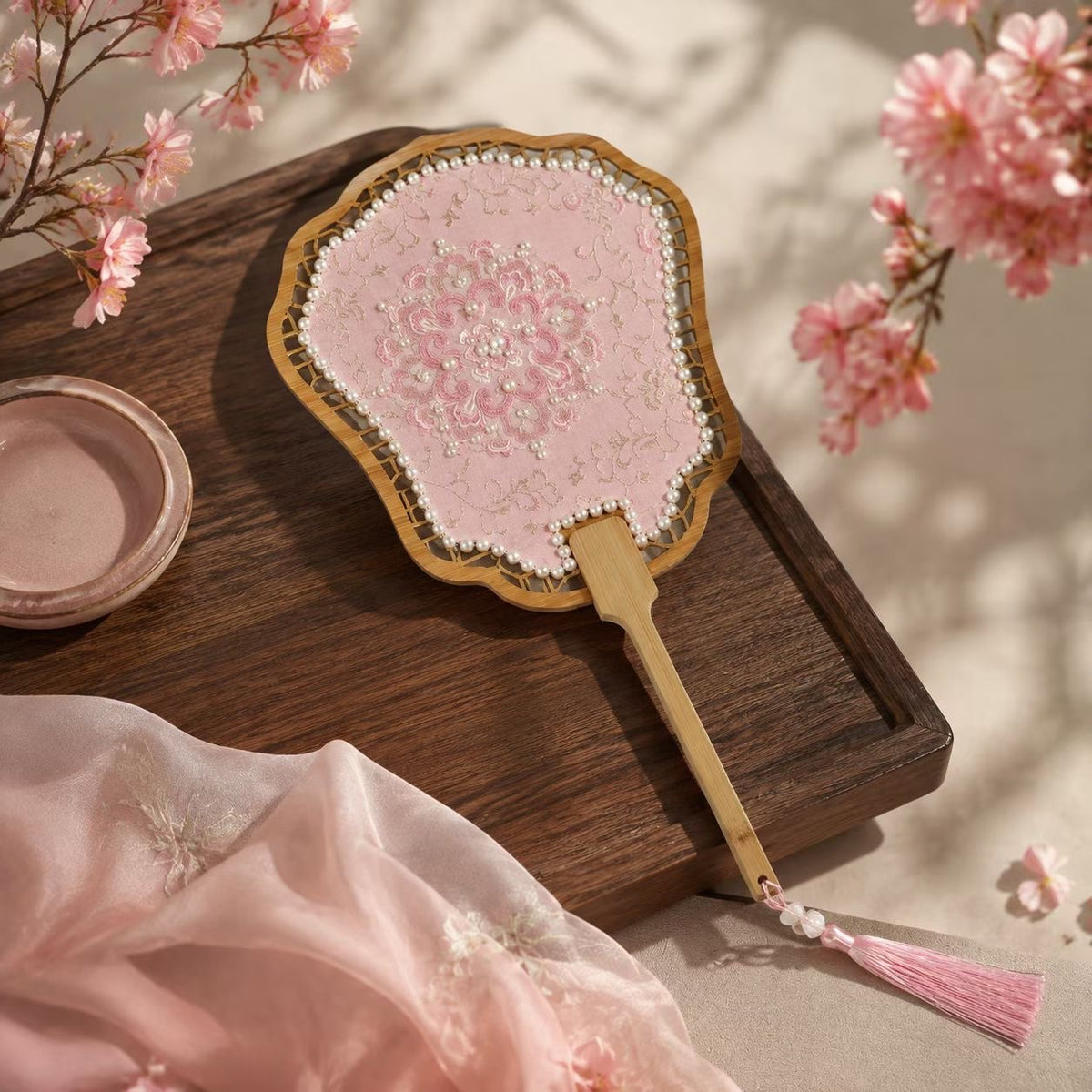 Deluxe Embroidered Blossom Hand Fan