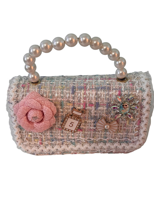 Camellia Pearl-Handle Tweed Handbag