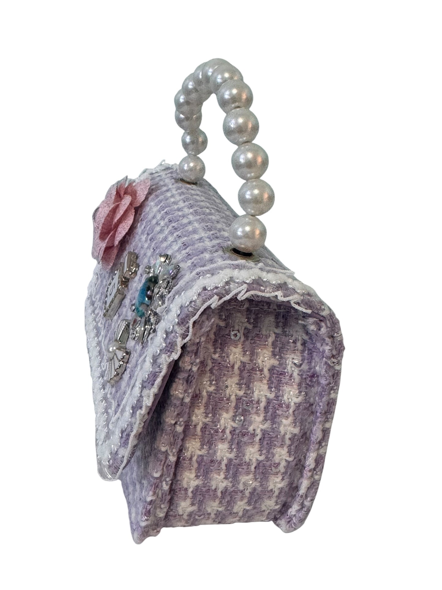 Camellia Pearl-Handle Tweed Handbag