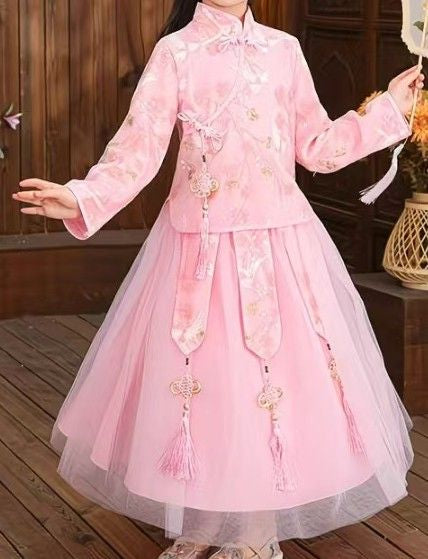 Girls Pink Hanfu Dress Set