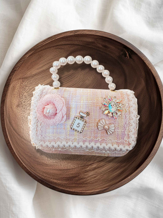 Camellia Pearl-Handle Tweed Handbag