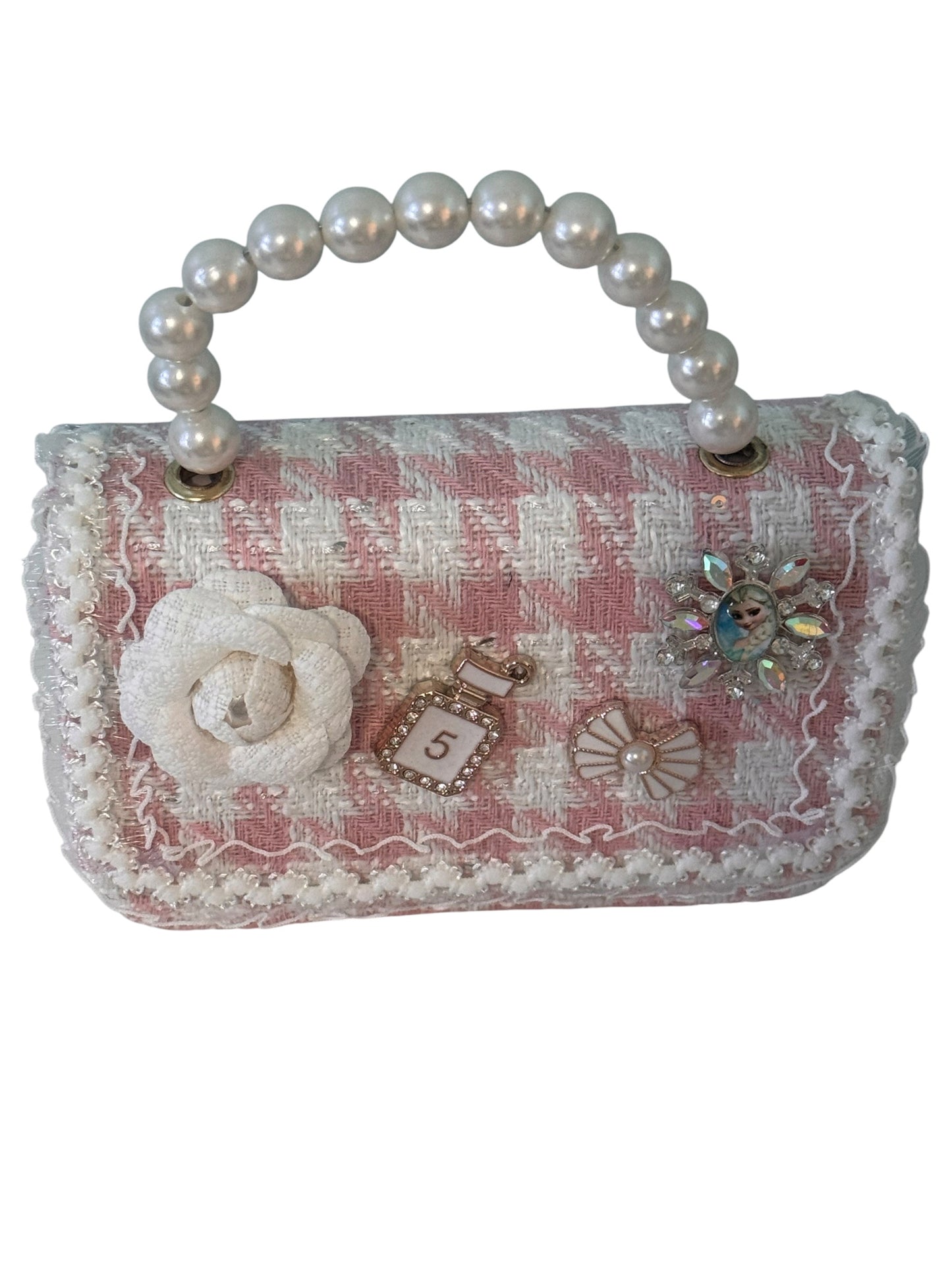 Camellia Pearl-Handle Tweed Handbag